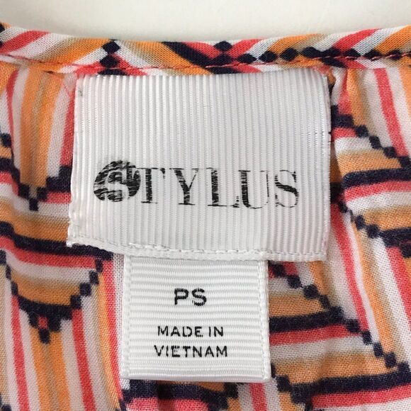 Stylus High-Low Peasant Blouse Women’s Petite Small Split Neck Chevron Boho - Picture 9 of 11